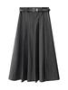 Gray Wool Blend High-Waisted Pleated Skirt for Petite Figures - Mid-Length A-Line Autumn Design