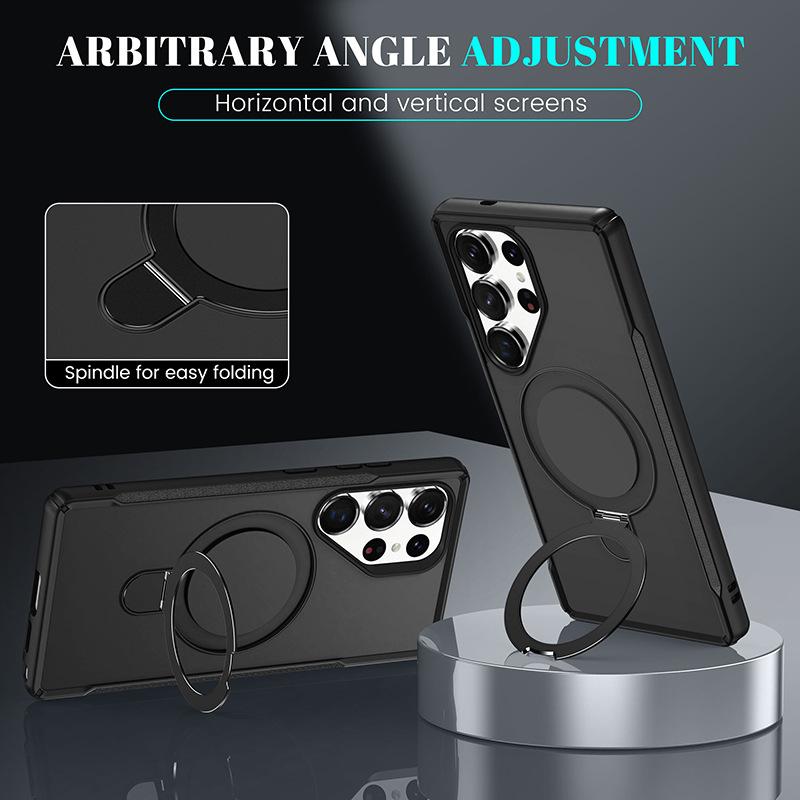 Suitable for Samsung S25ULTRA Mobile Phone Case A54 Four Corner Anti Fall PC Metal Magnetic Suction Bracket A55 Protective Case