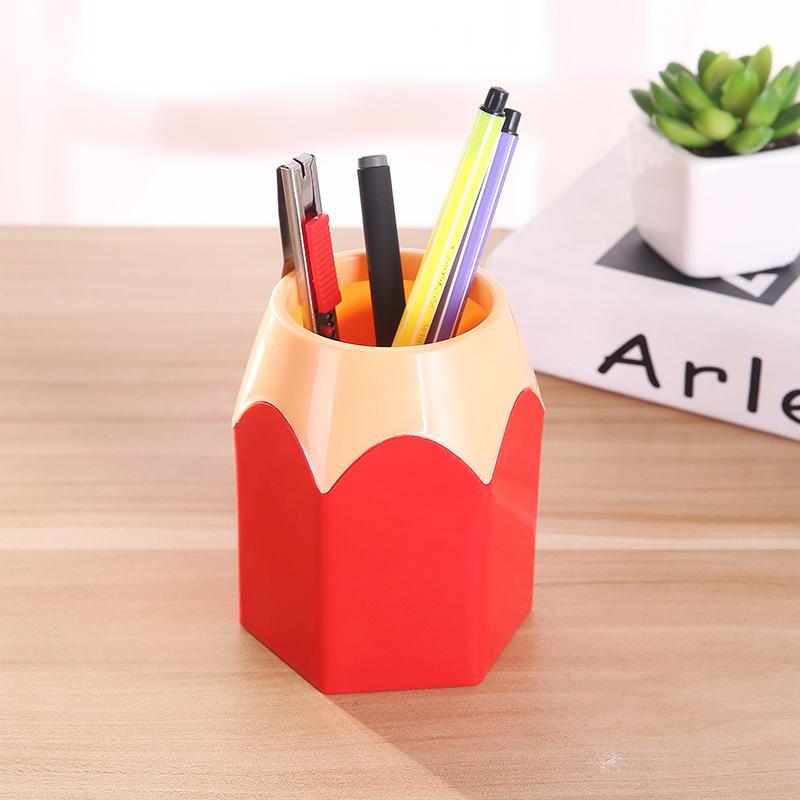 Cute Contrast Color Pen Holder Large Capacity Desktop Storage Box Plastic Organizer For Office Study Stationery