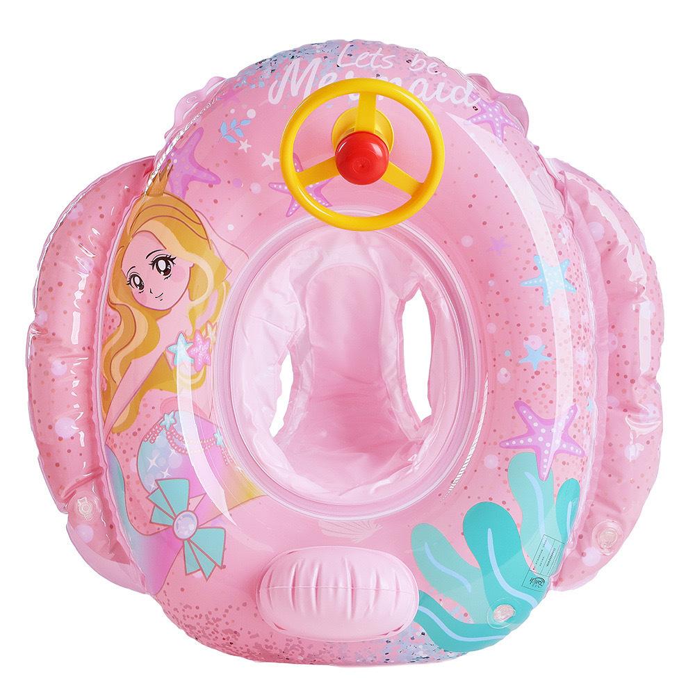 Cartoon With Steering Wheel Children S Swimming Seat Ring Baby Thickened Anti-Rollover Water Float Inflatable Swimming Ring Pink beauty princess-steering wheel crotch seat