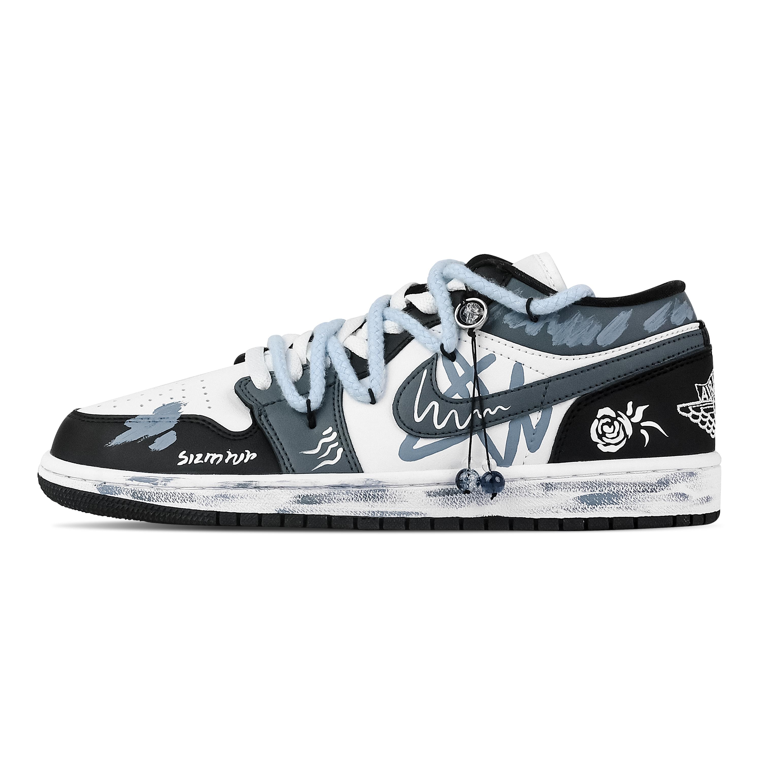 

Jordan Air Jordan 1 Rose Low top Vintage Basketball Shoes Unisex Black White Blue DC0774-101(Team773-) 45