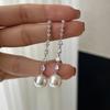 Silver Color Long Tassel Gray Pearl Pendant Earrings For Women Elegance Temperament Shiny Zircon Jewelry Mother's Day Gift