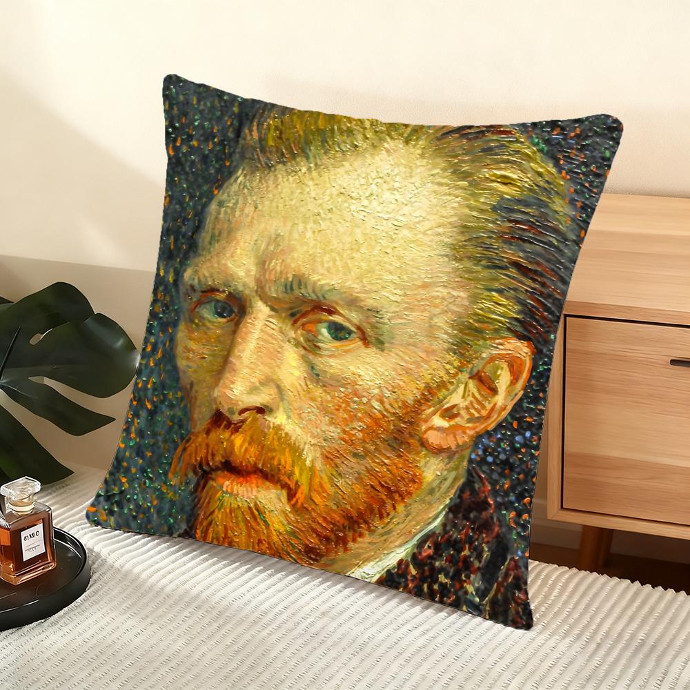 Poszewka na poduszkę Jedwabista Krótka Pluszowa Domowa Poszewka na Poduszkę Sofy - Niewidoczny Zamek Dekoracja Domu Dzieła Van Gogha