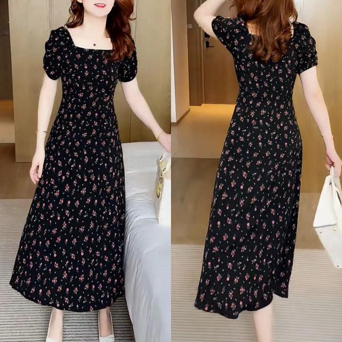 

Элегантное летнее макси-платье с цветочным принтом и французским квадратным вырезом для женщин большого размера 2XL