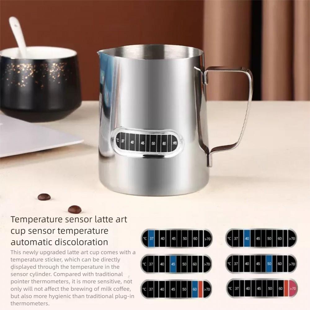 350ML/600ML Milk Frothing 304 Stainless Steel Milk Jug With Thermometer Milk Pitcher For Making Cappuccino Latte And Espresso