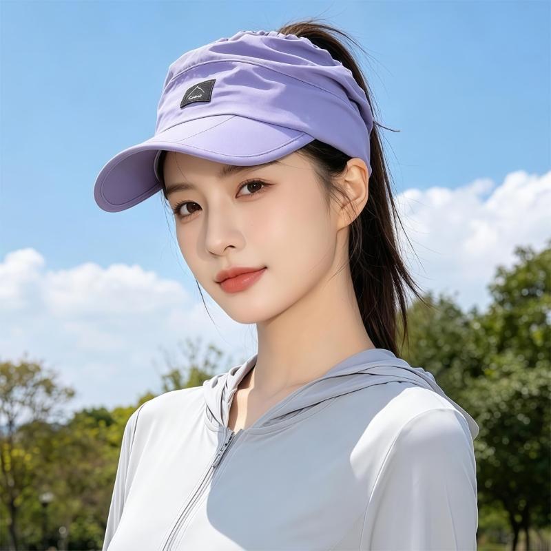Women's Packable Open-Top Sun Hat Cap, Breathable Nylon Ponytail Style with Front Bill for Hiking and Holiday Travel