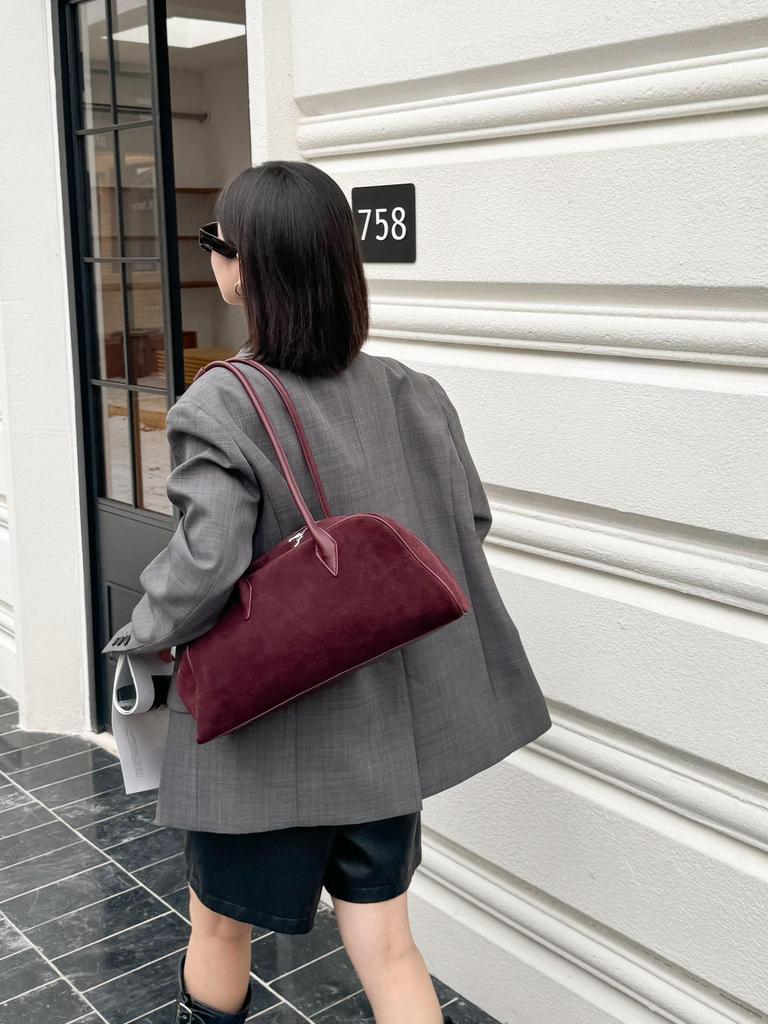 French Retro Frosted Cowhide Tote Bag - 2024 Large Capacity Shoulder Baguette for Women