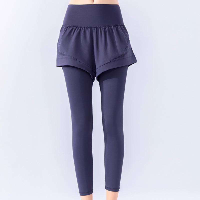 Women's Autumn Style High-Waist Hip-Lifting Yoga Pants - Nude Feeling, Fake Two-Piece Design, Perfect for Running & Fitness