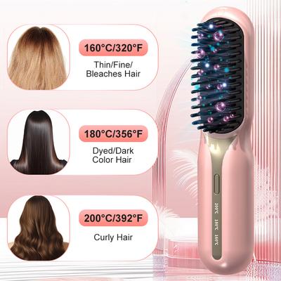 Wireless Hair Straightener Brush Heating Hot Comb Electric Hair Straightening Curly Multifunctional Iron Brush Comb Curler