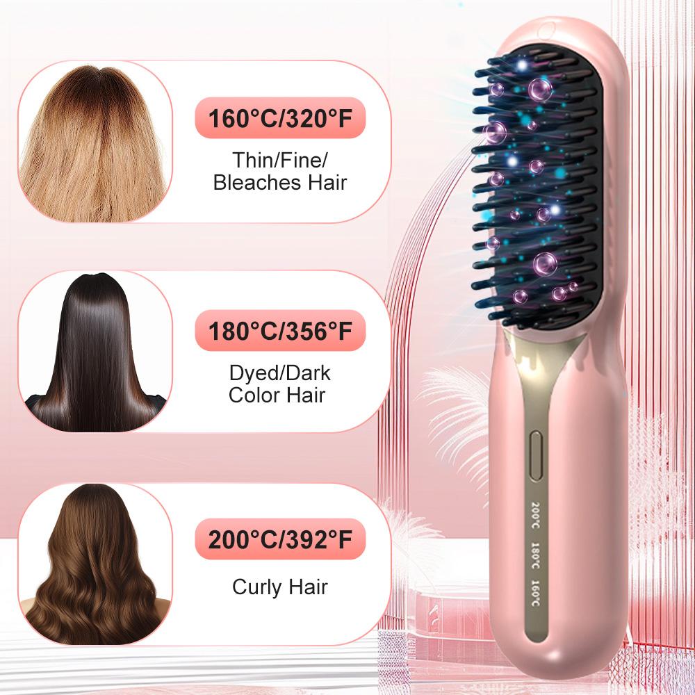 Wireless Hair Straightener Brush Heating Hot Comb Electric Hair Straightening Curly Multifunctional Iron Brush Comb Curler