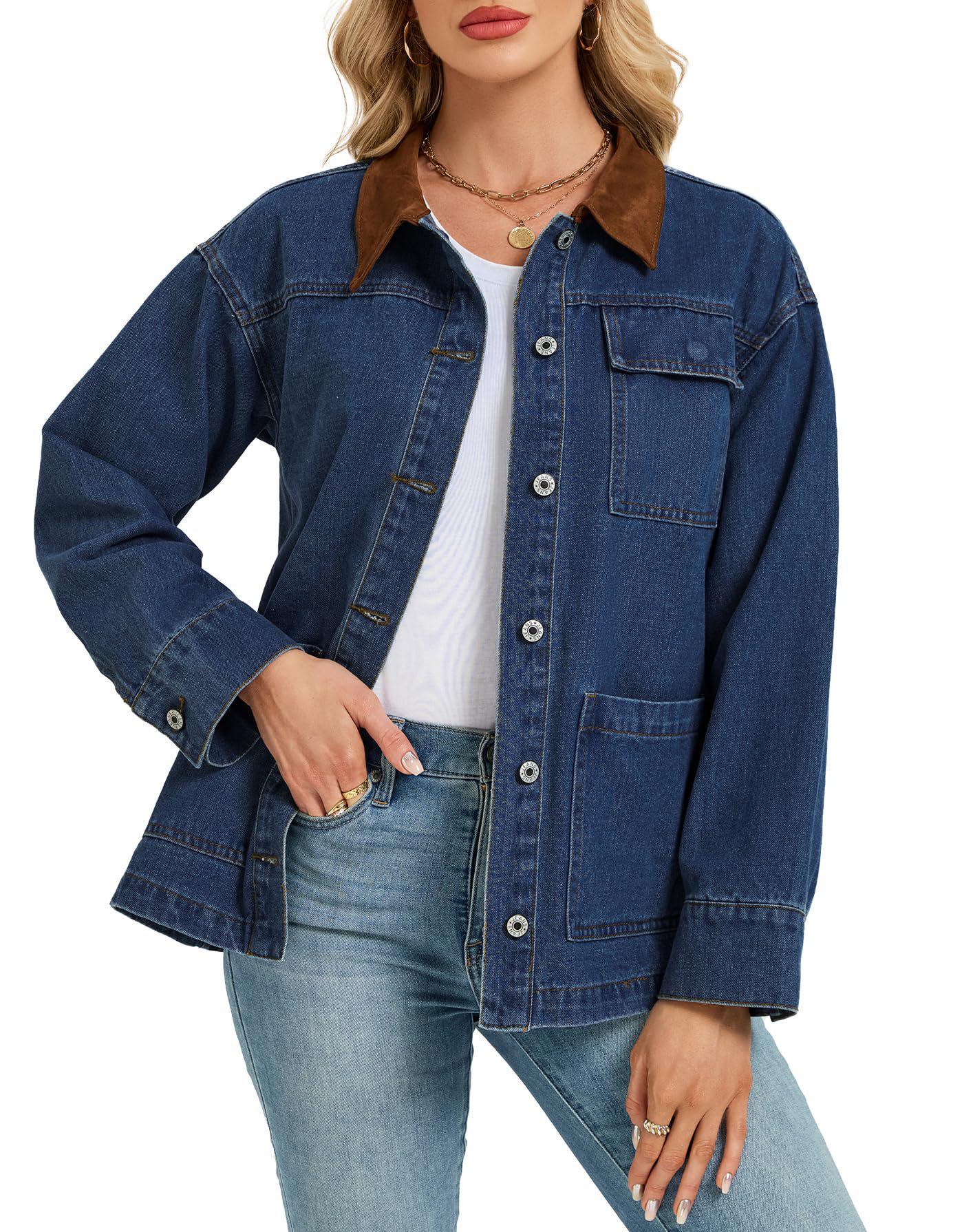

Women s 2026 Style Loose Denim Jacket - Fashionable Long Sleeve 2XL синій