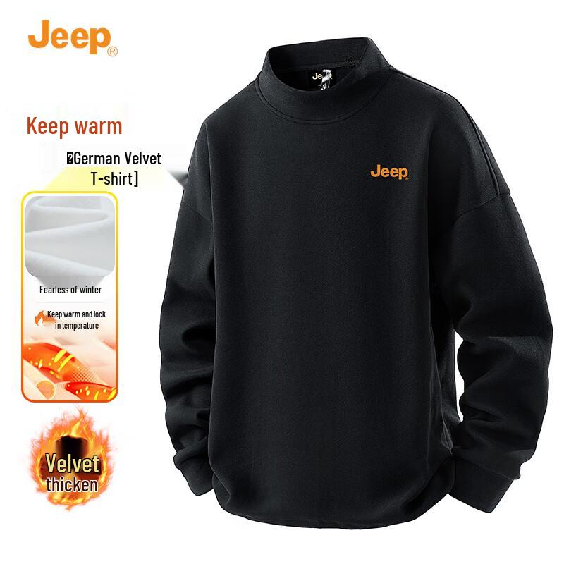 JEEP Men s Loose Fit Half-High Collar Long Sleeve T-Shirt 4XL