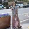 Light Gray Front Shoulder Short-sleeved T-shirt Women's Pure Cotton Large Size Loose Oversize Round Neck Half-sleeved Top Trendy Ins