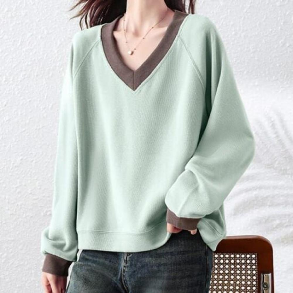 NaVaVa Women Casual Color Block V Neck Long sleeVe Sweatshirt Nt2973
