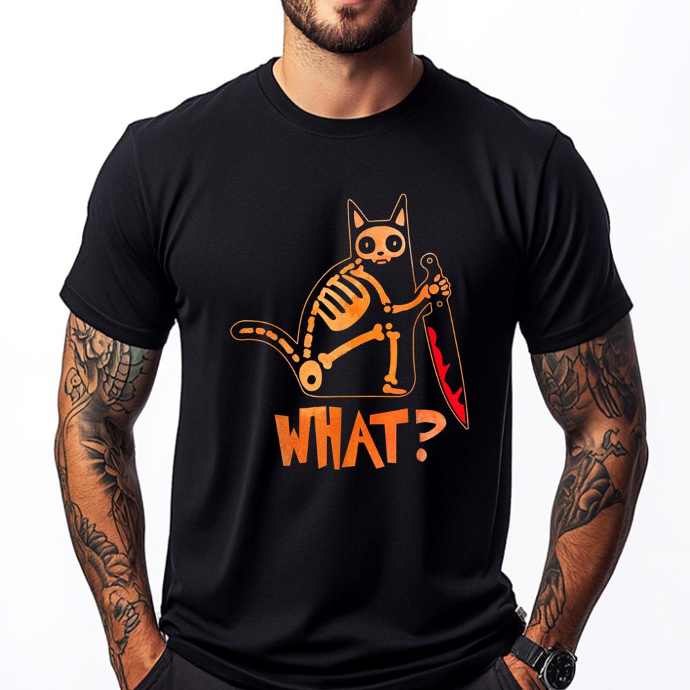 

Cat What Halloween Cat With Knife Funny Cute Skeleton Cat Grpahic Tee Mens T Shirt Man Tops Tees - Men s Summer Cotton Graphi... S разноцветный