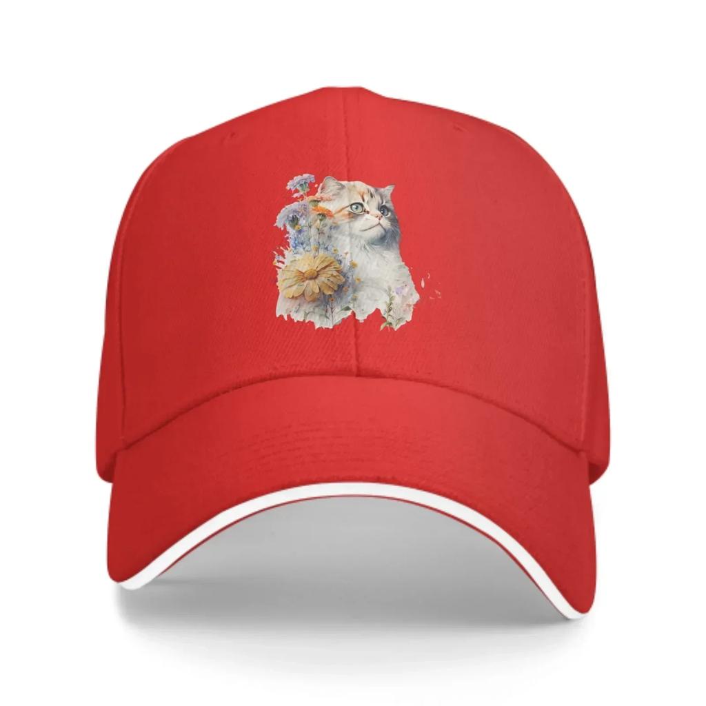 Floral Cat Baseball Caps Fashion Casquette for Unisex Women Adjustable Casual Trucker Hats for Sports Outdoor Activities