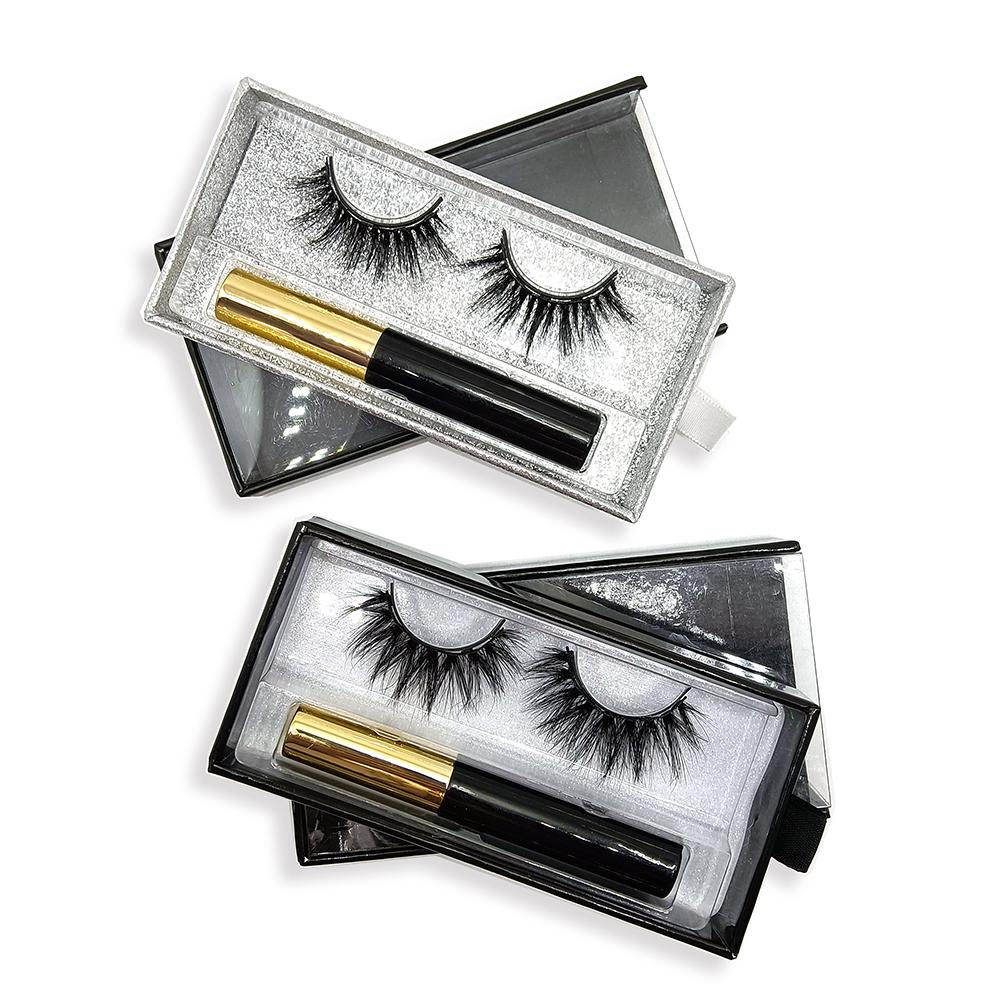 Private Label 3d 3 6 10 Pairs Magnetic Natural False Eyelash Vegan and Eyeliner Vendor for Customized Box Set In Crown Package
