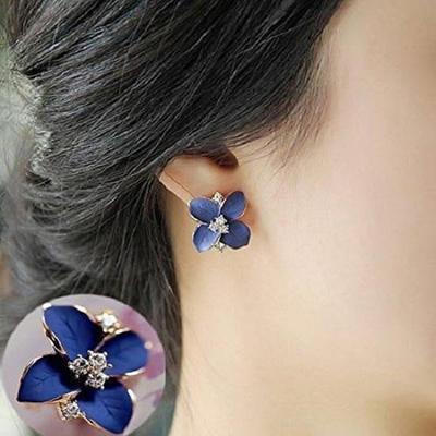 Boucles d'oreilles fantaisie en forme de fleur bleue en émail pour femmes et filles (Bleu)