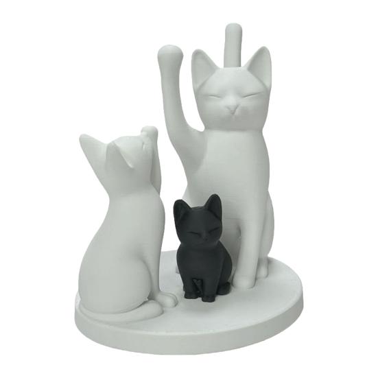 Cute Cat Family Figurine 3D Printed Cat Parents And Kitten Sculpture Modern Tabletop