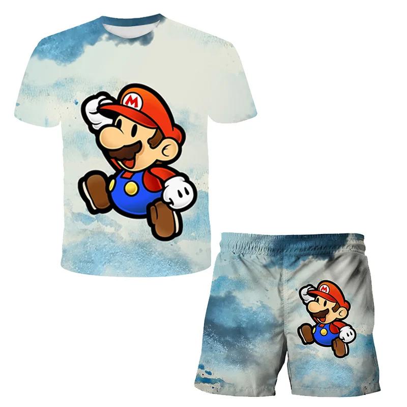 2025 MINISO Dětské oblečení Sady Cosplay Super Mario Trička Šortky 2 ks Obleky Děti Chlapci Dívky Topy Tričko Mario Bros Tričko Kalhoty Oblek
