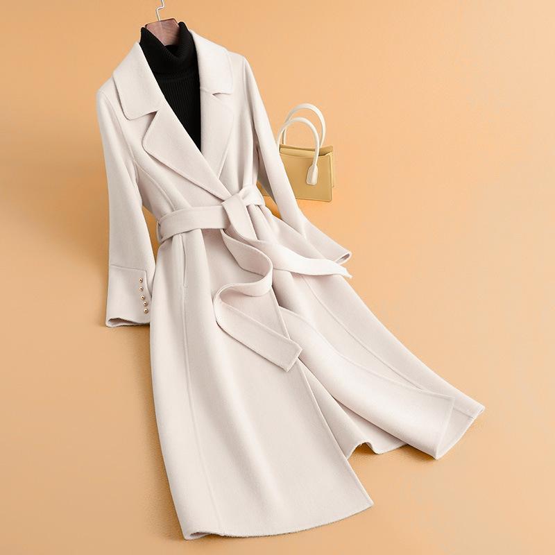 

Осеннее новое длинное двустороннее пальто приталенного силуэта женское шерстяное пальто с поясом женское 2XL recommends about 140-75 kg