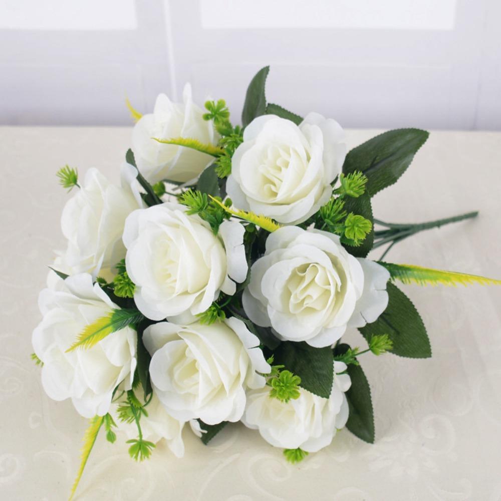 12 Heads Real Happy Silk Flower Mini Photography Photo Gift Valentine's Day Natural Flower Plastic Fake Rose Flowers Bouquet