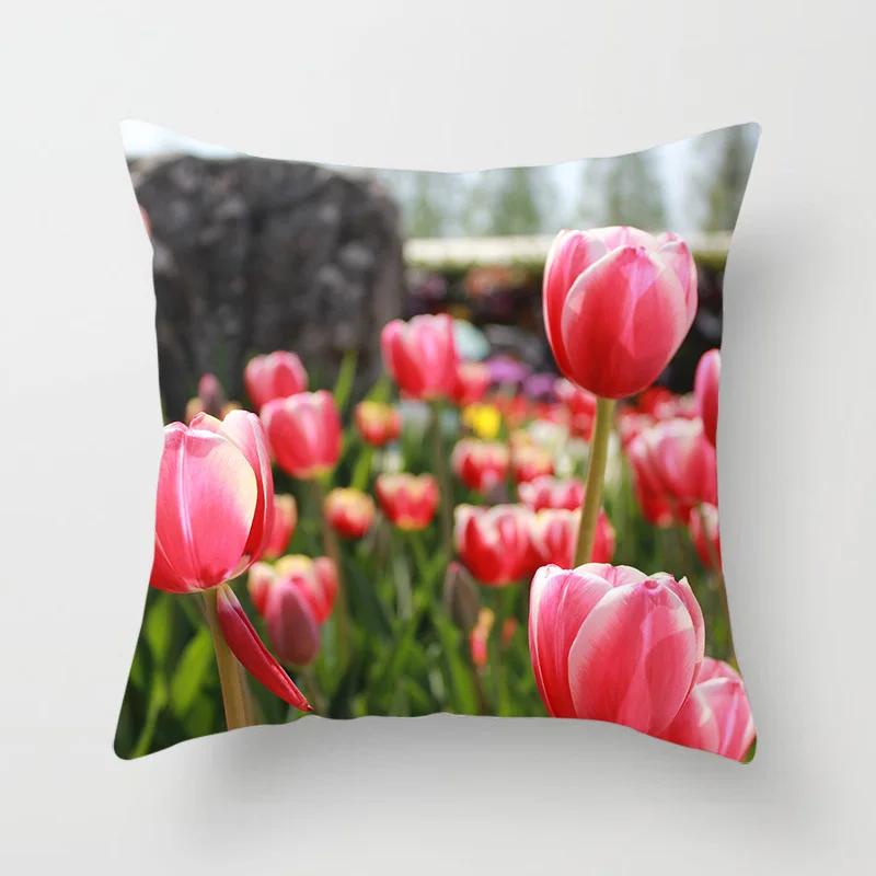 Floral Print Throw Pillow Cover Living Room Sofa Decor Car Office Seat Cushion   Home  45x45 cm