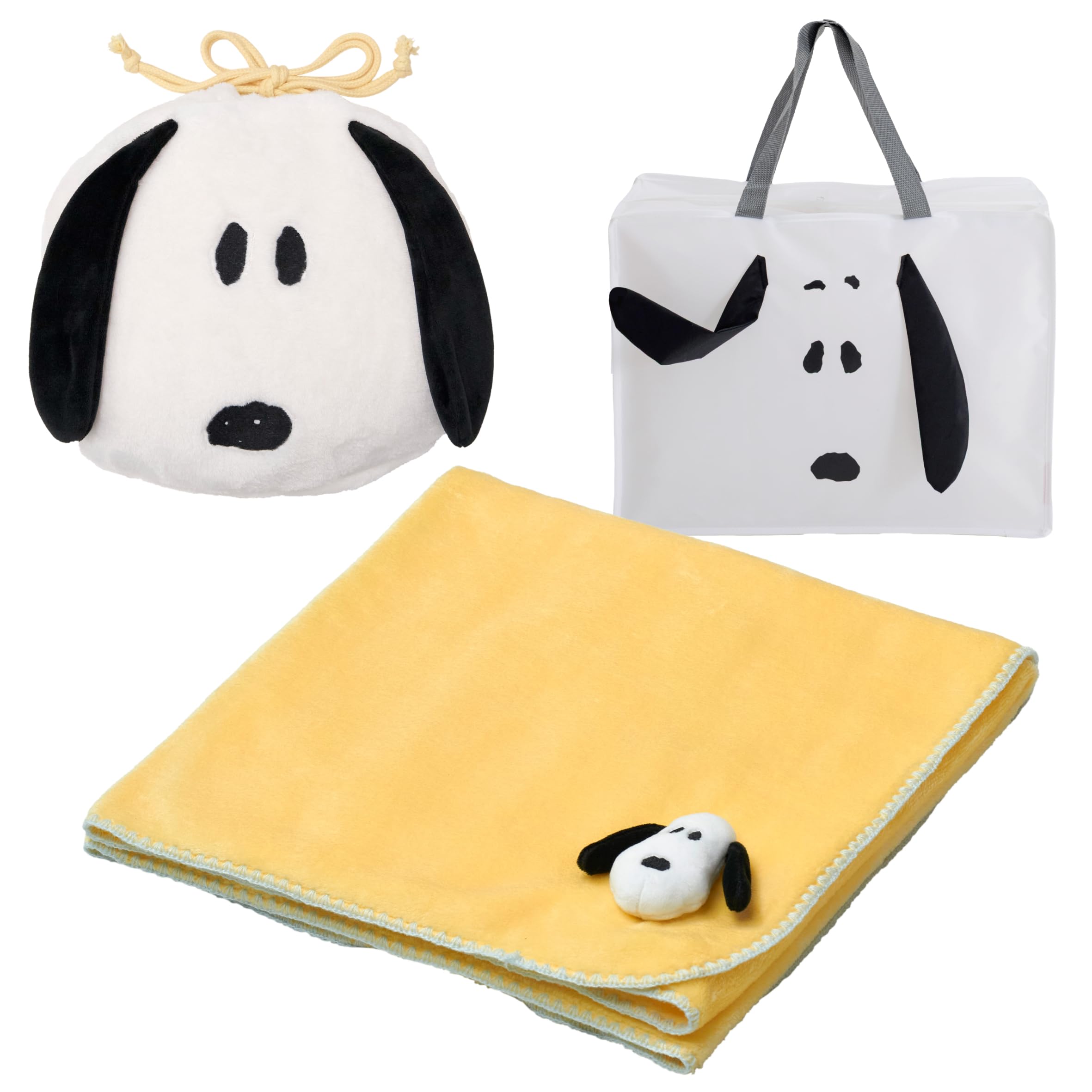 Плед-покрывало Nishikawa Snoopy, 100x70 см, Стирка, Мягкий, с 3D-аппликацией, Желтый, PN5652BD, Включает оригинальную дорожную эко-сумку
