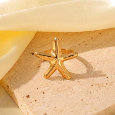 Elegant Starfish Open Ring: Stainless Steel, Non-Fading, Women's Resort Style Jewelry