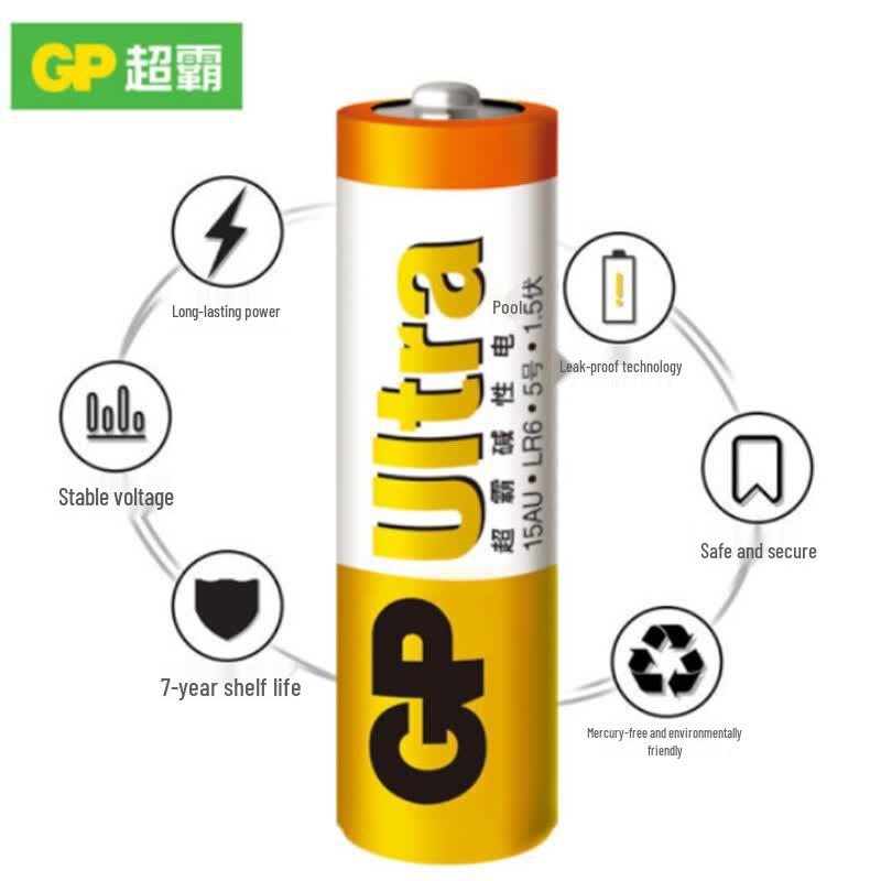 GP High Energy Alkaline AA Batteries CN plug (adapter included)