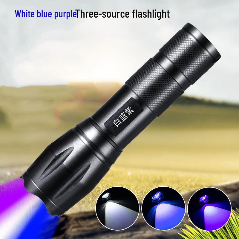 LED Multifunctional Flashlight - USB Rechargeable, Triple Light Source, Purple Identification, Aluminum Alloy, Night Fishing