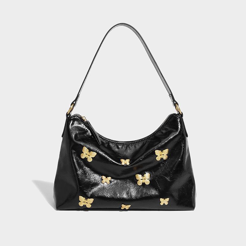 

Retro Red Butterfly Niche Tote Bag Women s 2024 Autumn and Winter New Textured Large Capacity Shoulder Crossbody Women s Bag чорний
