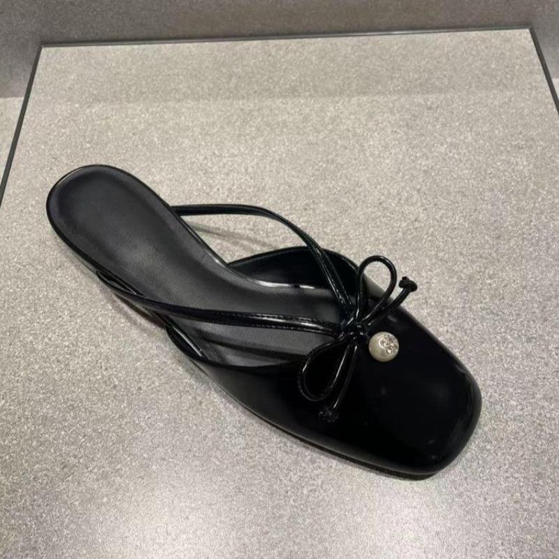 Fashion Summer New Baotou Sandals Women Fashion Square Head Shallow Mouth Butterfly Knot Soft Sole Anti-slip Wear-resistant Slippers