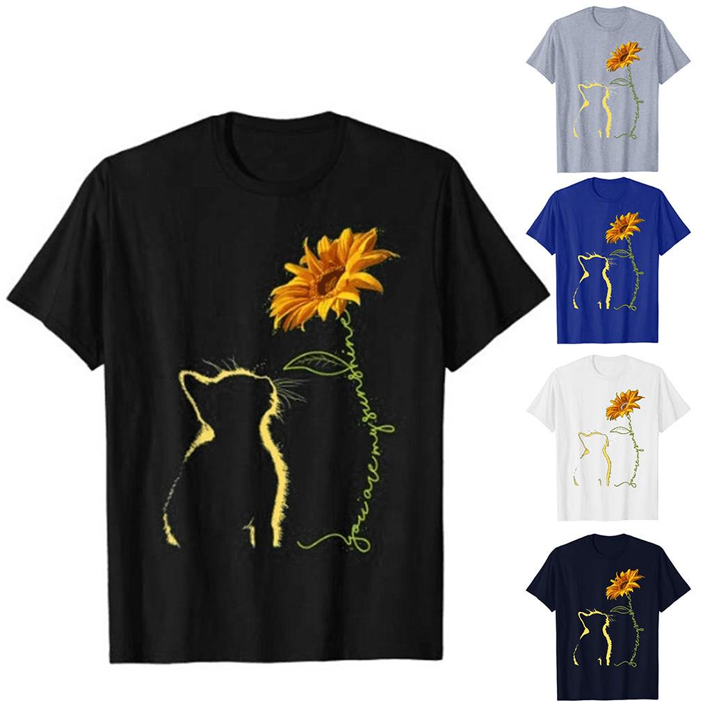 

Женская летняя футболка с короткими рукавами и принтом подсолнечника, повседневные свободные топы, туники