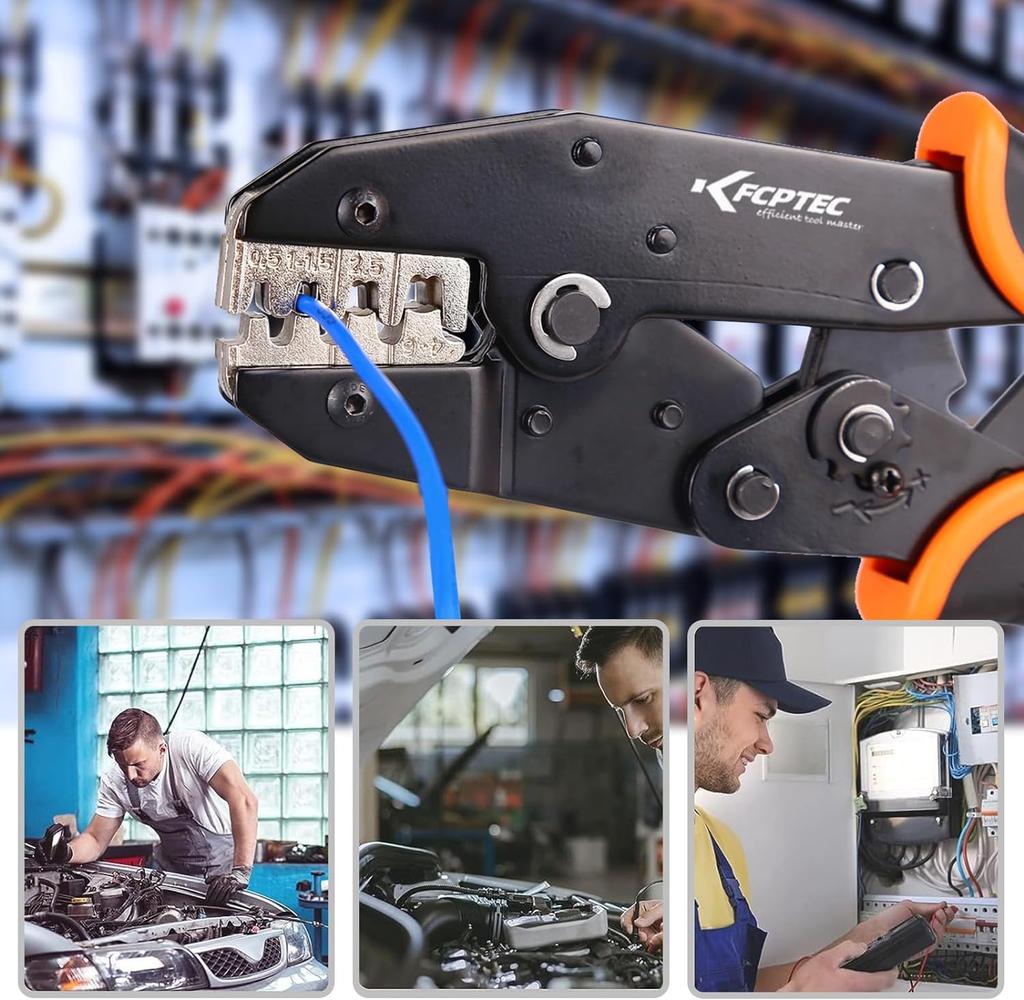 KF CPTEC 04B Ratchet Crimping Pliers for Uninsulated Open Barrel Terminals – Compatible with JST, Molex, TE, AMP, and Deutsch Connectors – AWG 22-10 (