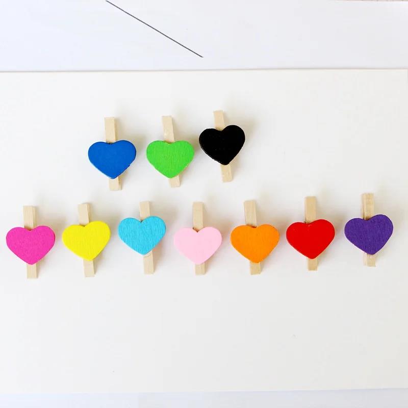 50Pcs 3cm Mini Photo Clip Color Love Wood Creative Home Decoration 2