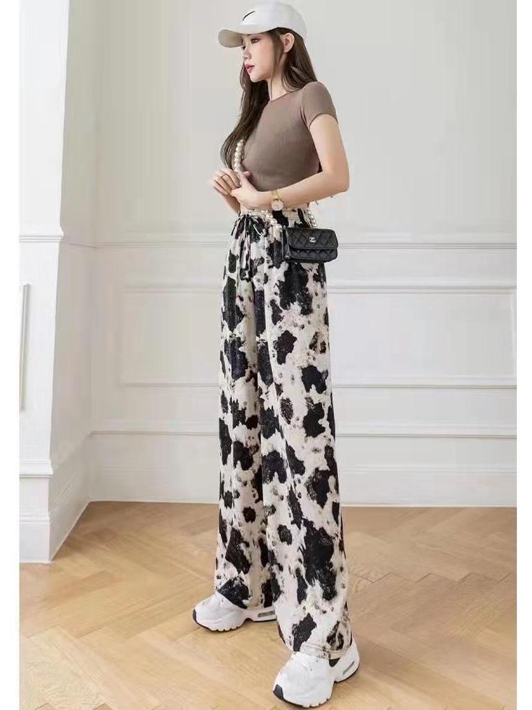 Women's Summer Ink Wash Tie-Dye Wide-Leg Ice Silk Pants