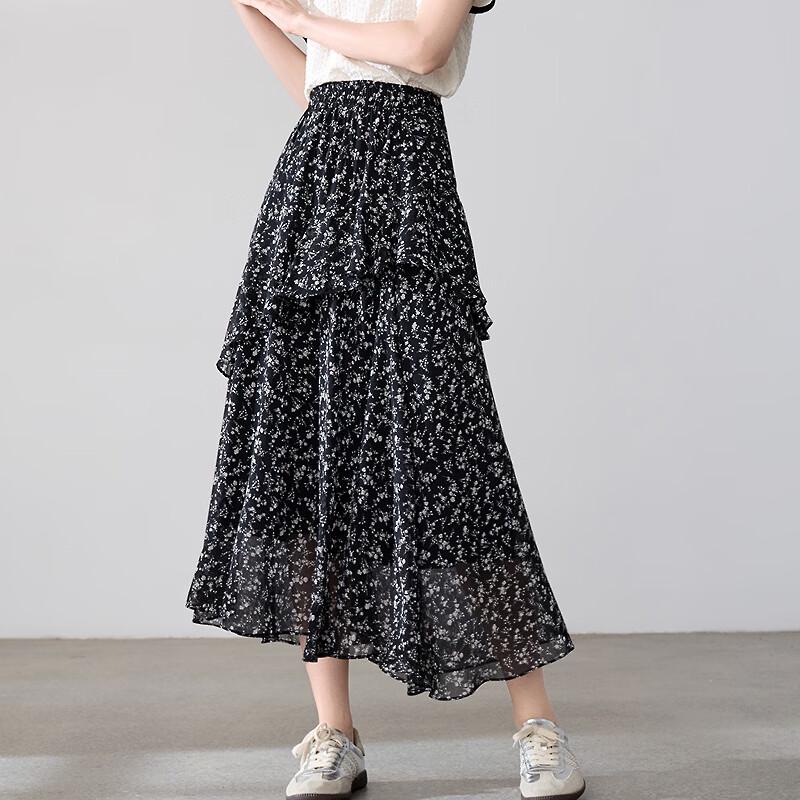 Betu Women's Floral Ruffle A-Line Midi Skirt