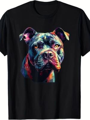 Funny American Bully Puppy Dog Pop Art Tee Unisex 2025 Summer Short-Sleeved Printed T-Shirt, Crew Neck, Pure 220G, Vinta