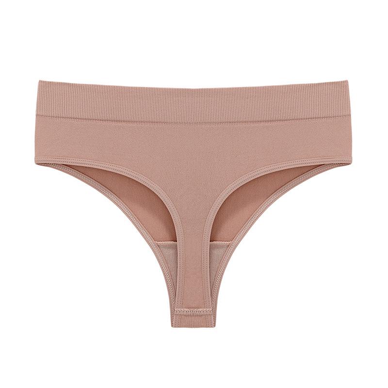 Seamless Ribbed Mid-Waist Cotton Thong (M-3XL)