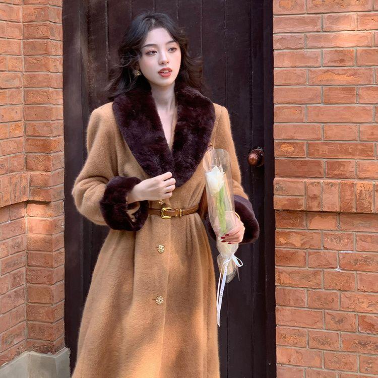 

Французский ретро длинный твидовый пиджак с воротником из шерсти женские модели осень-зима новое пальто для пожилых людей повседневное пальто XL