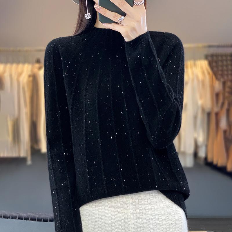 Women's Slim-Fit Wool Knitwear: Round Neck, Long Sleeve, Versatile Base Layer for Autumn/Winter 2023