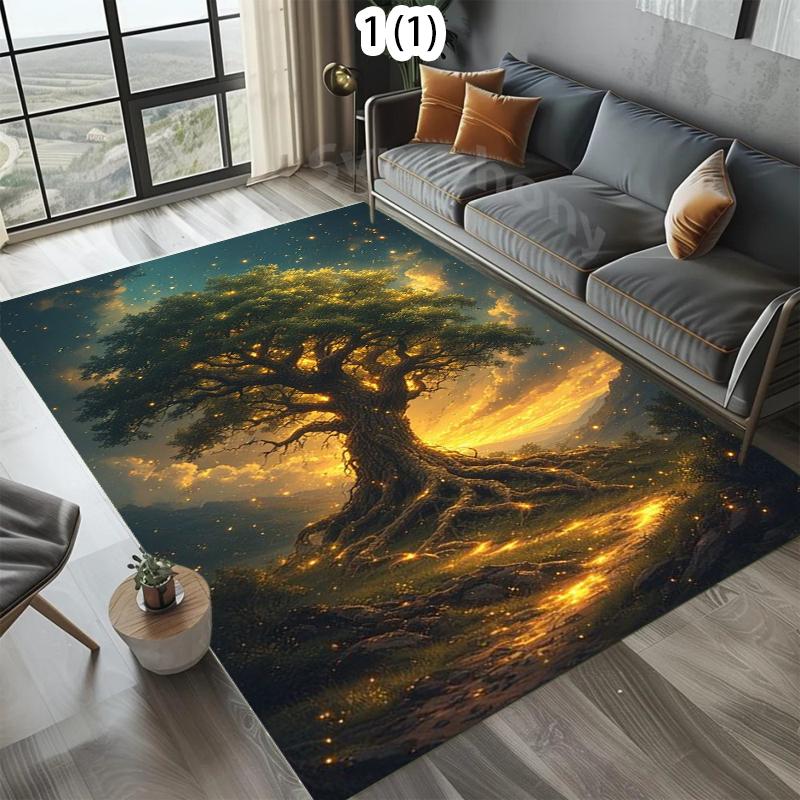Tree of Life Printed Carpet Stars Moon Radiance Carpet Living Room Bedroom Kitchen Entrance Non Slip Mat