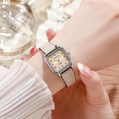 Square Retro Digital Dial Casual Watches Simple Leather Strap Fashionable Clock Quartz Wristwatch for Women Gift