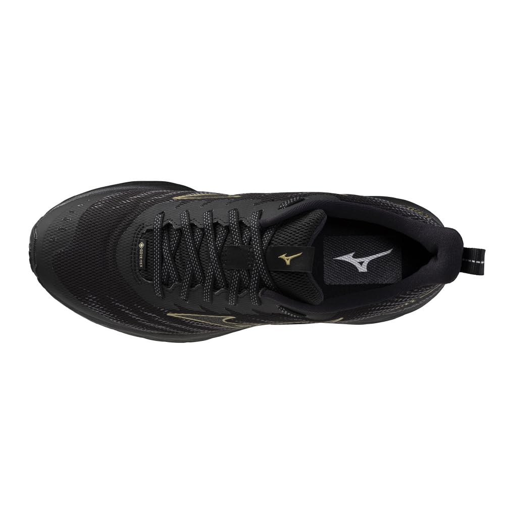 Mizuno Wave Rider GTX 2 Беговые Толстые Черные x 2E Обувь Gore-Tex, Бег трусцой, Марафон, Тренировки, Спорт, Легкие, Упругие, Подошва, Золотые, 27.0 см,