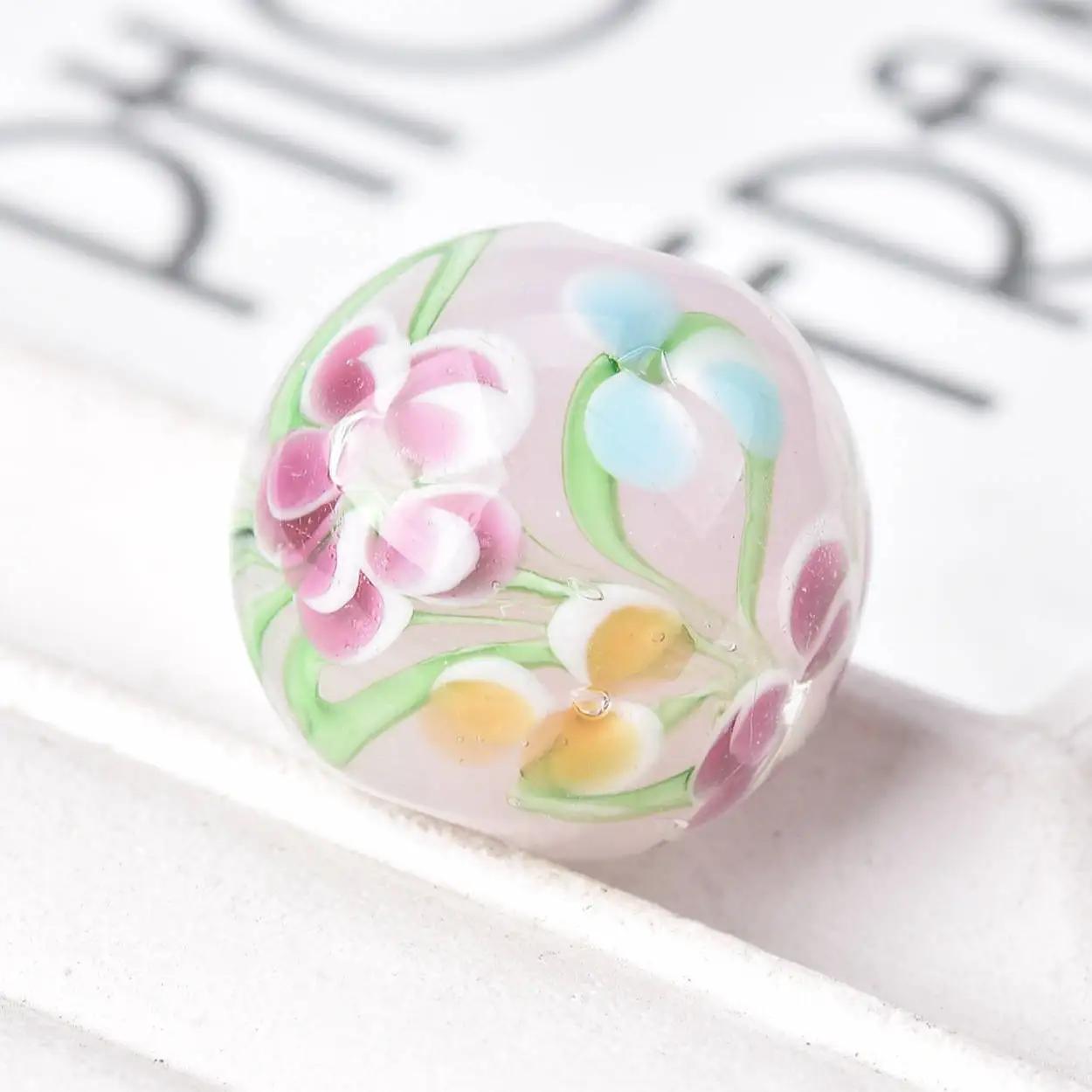 

2 шт. 20 мм Большие круглые стеклянные бусины Лэмпворк ручной работы в виде цветка для изготовления ювелирных изделий, аксессуары, фурнитура для DIY поделок 20mm-2pcs