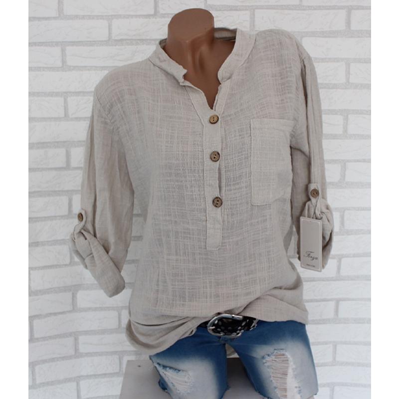 

Хлопковая блузка, женские топы, весенне-осенние блузки с длинными рукавами, женские однотонные повседневные рубашки с v-образным вырезом для работы 5XL абрикосовый