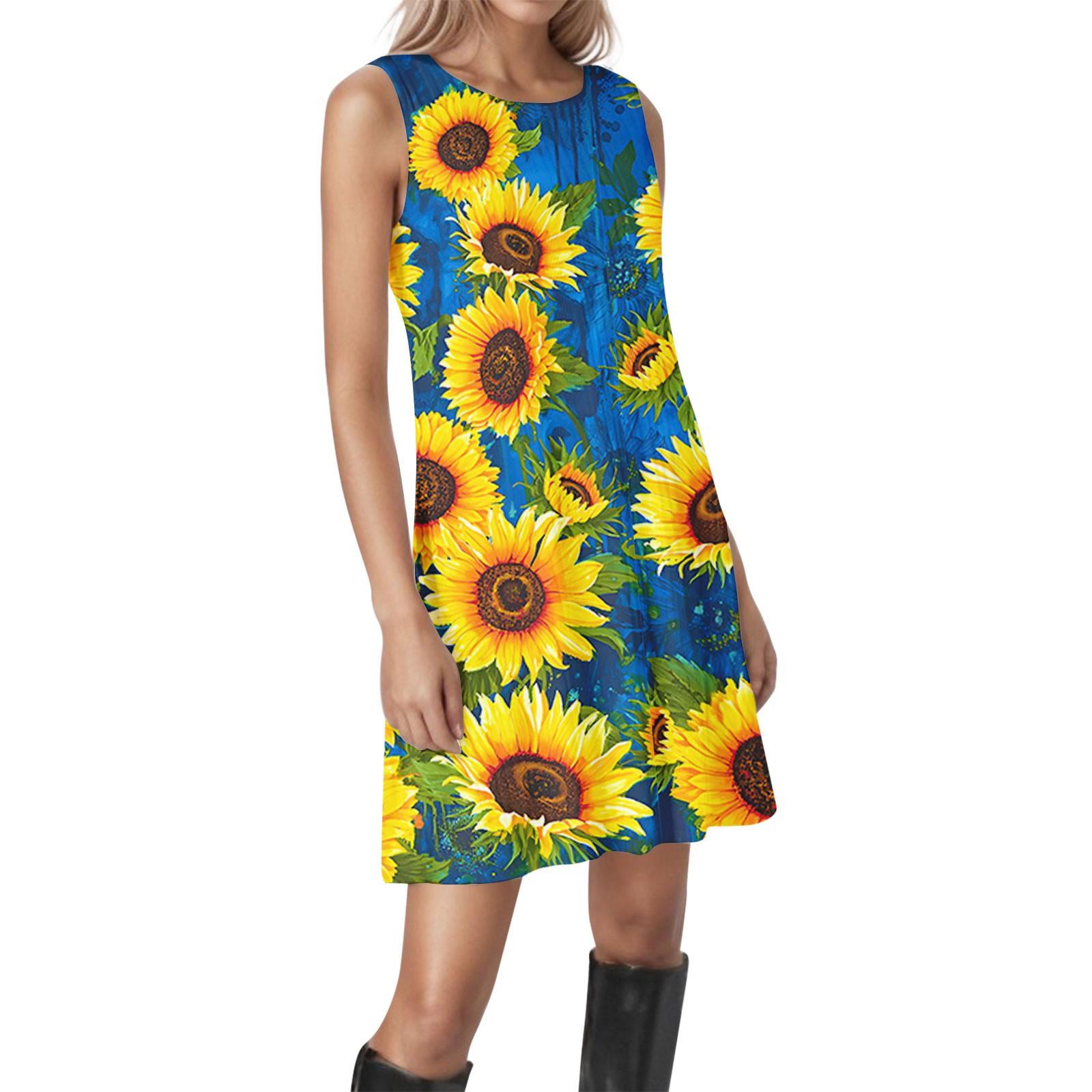 

Женские винтажные цветочные повседневные платья без рукавов с круглым вырезом и текстурой XXL