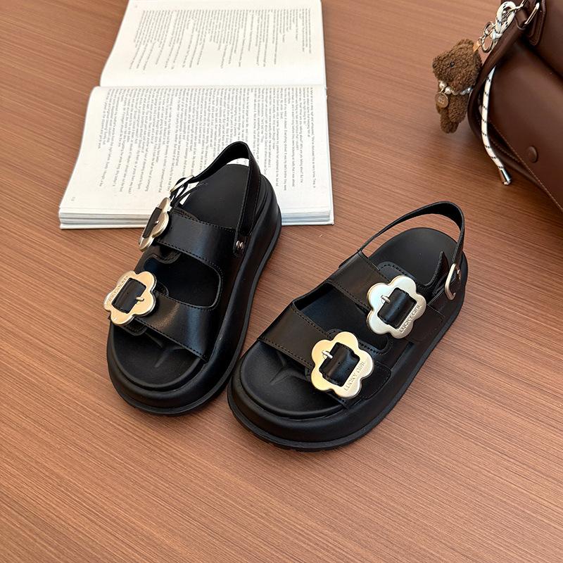 Muffin Platform Casual Sandals Women's Summer 2025 New Fashion Double-breasted Metal Buckle Foreign Trade Roman Sandals Women