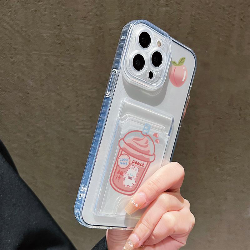 Card Slot Holder Silicone Wallet Pocket Case For Oppo Reno 12F 13F 14F Samsung A15 A25 A35 Redmi Note 9 12 13 Infinix Note 30 Cover Clear Phone Bumper